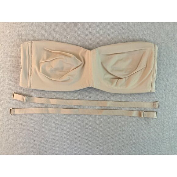 Strapless Beige Bandeau Bra 42/95B With Adjustable Straps & Hook Closure Nylon/S - Picture 1 of 7